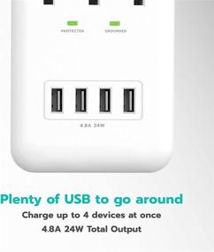 img 1 attached to 🔌 KMC Wall Mount Surge Protector with 3 Outlets, 900 Joules, 4.8 AMP USB Charging Ports, 4 USB Ports, and 1 Phone Holder – ETL Certified for Home, School, Office