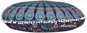 img 3 attached to 🦚 ANJANIYA 32" Peacock Mandala Floor Pillow Cover: Comfortable Bohemian Yoga Meditation Cushion for Home, Car, Bed, Sofa - Large Zipped Throw in Blue Green (32" Round)