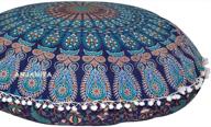 🦚 anjaniya 32" peacock mandala floor pillow cover: comfortable bohemian yoga meditation cushion for home, car, bed, sofa - large zipped throw in blue green (32" round) logo