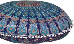 img 4 attached to 🦚 ANJANIYA 32" Peacock Mandala Floor Pillow Cover: Comfortable Bohemian Yoga Meditation Cushion for Home, Car, Bed, Sofa - Large Zipped Throw in Blue Green (32" Round)
