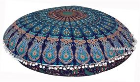 img 2 attached to 🦚 ANJANIYA 32" Peacock Mandala Floor Pillow Cover: Comfortable Bohemian Yoga Meditation Cushion for Home, Car, Bed, Sofa - Large Zipped Throw in Blue Green (32" Round)