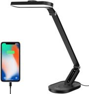 jkswt led desk lamp with usb charging port, 72 leds, 9 brightness levels, 5 color modes, eye-caring table light, touch control, memory function, 10w reading lamp for home office (black) logo