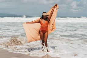 img 3 attached to Nova Blue Turkish Beach Towel - Vibrant Orange Zigzag Design, Sand Resistant & Quick-Dry - High-Quality 100% Turkish Cotton Bath Towel (37 x 69)