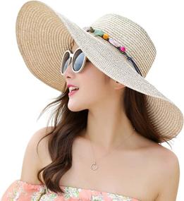 img 3 attached to 👒 Lanzom Women's Wide Brim Straw Beach Hat - Floppy, Foldable, Roll-up Cap with UPF 50+ Sun Protection