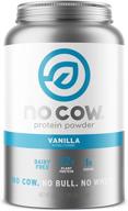 🌱 no cow vegan protein powder: 22g of plant-based protein, vanilla flavor, recyclable aluminum container & scoop, non-dairy, soy-free, low sugar, low net carb, gluten-free, naturally sweetened, non-gmo, kosher logo