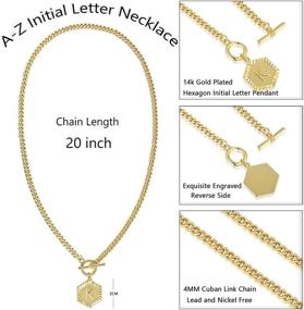 img 1 attached to 📿 NUZON Gold Initial Letter Pendant Necklace 14K Gold Plated Cuban Link Chain Toggle Clasp Hexagon Monogram Engraved A-Z Alphabet Personalized Charm Necklace Gifts for Women Girls 20'' - Enhanced SEO