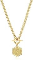 📿 nuzon gold initial letter pendant necklace 14k gold plated cuban link chain toggle clasp hexagon monogram engraved a-z alphabet personalized charm necklace gifts for women girls 20'' - enhanced seo logo