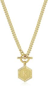 img 4 attached to 📿 NUZON Gold Initial Letter Pendant Necklace 14K Gold Plated Cuban Link Chain Toggle Clasp Hexagon Monogram Engraved A-Z Alphabet Personalized Charm Necklace Gifts for Women Girls 20'' - Enhanced SEO