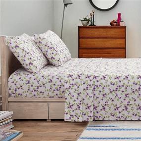 img 2 attached to 🌸 Ultra Soft White Floral Twin Sheets with Deep Pocket - 3 Piece Set for Kids, Purple Floral - 100% Microfiber