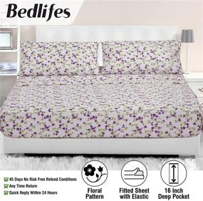 img 3 attached to 🌸 Ultra Soft White Floral Twin Sheets with Deep Pocket - 3 Piece Set for Kids, Purple Floral - 100% Microfiber