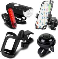 sodpe 8 bike accessories set: rechargeable bike lights (front and rear), bike lock with password, bike cup holder, bike phone holder, bike rearview mirror, bike bell, bike pump логотип