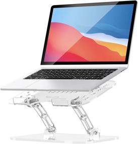 img 4 attached to Foldable Laptop Stand, Portable Ergonomic Computer Stand for Laptops, Adjustable Laptop Riser for Desk, Compatible with Notebook Computers 10 to 15.6 Inches (Transparent)