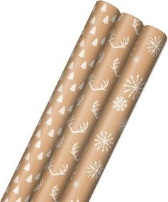 img 4 attached to Environmentally-Friendly Hallmark Recyclable Kraft Wrapping Paper (3 Rolls: 90 Sq. Ft. Total) - Minimalist Christmas Designs: White Trees, Deer Antlers & Snowflakes on Brown Kraft - Perfect for Holidays, Weddings & Winter Solstice