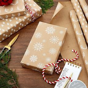 img 3 attached to Environmentally-Friendly Hallmark Recyclable Kraft Wrapping Paper (3 Rolls: 90 Sq. Ft. Total) - Minimalist Christmas Designs: White Trees, Deer Antlers & Snowflakes on Brown Kraft - Perfect for Holidays, Weddings & Winter Solstice