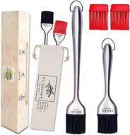 🔥 senah new 7-piece bundle: 304-stainless steel bbq grill basting brush | 100% natural cotton storage bag | easy grip handle oil brush | anti-corrosion baking & pastry cooking brushes logo