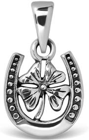 img 4 attached to WithLoveSilver: Exquisite 925 Sterling Silver Horseshoe Pendant with Four Leaf Clover for Good Luck