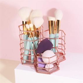 img 2 attached to 💄 Giverny Makeup Brush Holder – Metal Organizer in Golden Rose for Cosmetic Storage of Anne's Beauty Products including Sponges Blender Display