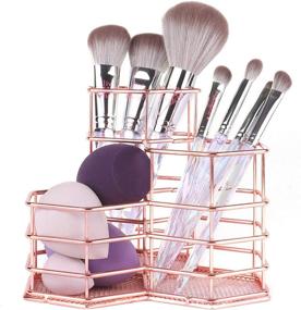 img 4 attached to 💄 Giverny Makeup Brush Holder – Metal Organizer in Golden Rose for Cosmetic Storage of Anne's Beauty Products including Sponges Blender Display