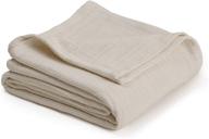 🌿 vellux cotton woven blanket - natural, cozy, warm, chevron textured, pet-friendly & all-seasons - ecru logo