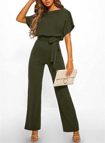 img 2 attached to 👗 Bdcoco Women's Casual Short Sleeve Belted Jumpsuits: Stylish Solid Wide Leg Pants Rompers