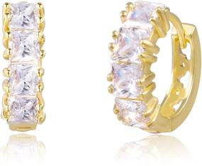 img 4 attached to 💎 Dainty Gold Huggie Hoop Earrings: Real 14K Gold Plated CZ Cartilage Cuff Earrings for Women & Girls