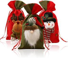 img 4 attached to 🦌 Christmas Candy Bags - SUNTRADE 3 Pack Santa Claus Snowman Reindeer Candy Packaging Gift Bag for Party Favors