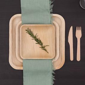 img 3 attached to 30 Disposable Palm Leaf Plates: Square 10 Inch with Wood Forks & Knives - Extra Sturdy, 100% Compostable & Biodegradable - Rustic Eco-Friendly Party Tableware