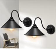 🏭 industrial vintage black wall sconces - 2pack, e26 gooseneck fixture for bedroom, bathroom, hallway - farmhouse style логотип