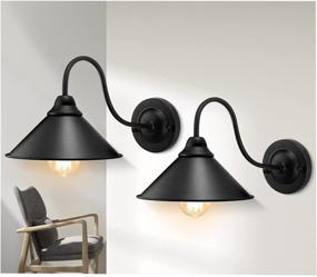 img 4 attached to 🏭 Industrial Vintage Black Wall Sconces - 2PACK, E26 Gooseneck Fixture for Bedroom, Bathroom, Hallway - Farmhouse Style