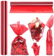 🎁 рулон целлофановой упаковки - полупрозрачный красный, длинной 100 футов, шириной 16 дюймов, с толщиной 2.3 мл - идеально подходит для подарочных корзин, угощений, конфет, печенья - блестящая, красочная целлофановая упаковка для рождественских праздников логотип