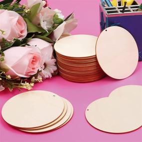 img 2 attached to 🪵 Kurtzy Pack of 50 Wooden Unfinished Round Circles with Holes - 10cm/3.94 Inches, 2.5mm Thickness - Blank Natural Wood Discs Slices Cutouts for Crafts, Coasters, Home Decor, and Ornaments
