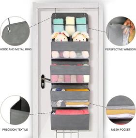 img 2 attached to 🚪 Grey Pantry Door Hanging Organizer - 5 Layers, 4 Large Pockets, 3 Small Mesh Pockets, 2 Metal Hooks (1 PCS)