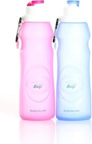 img 3 attached to Baiji Bottle Silicone Water Bottles for Sports and Camping, 20 Oz. - Easy-to-Clean and Store, Blue and Pink