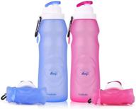 baiji bottle silicone water bottles for sports and camping, 20 oz. - easy-to-clean and store, blue and pink logo