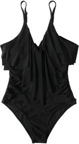 img 2 attached to 👙 RUUHEE Flounce Control Swimsuit for Women's Clothing with Ruffled Design