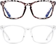 👓 2 pack blue light blocking glasses for men and women - anti eye strain clear bluelight blocker with leopard crystal design logo