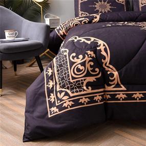 img 1 attached to 😌 Aesthetic Black Microfiber Comforter Set with Simple Line Paisley Stripes Pattern, Hotel Style Lightweight Ultra Soft Bedding Set