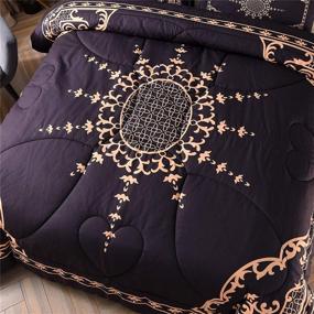 img 2 attached to 😌 Aesthetic Black Microfiber Comforter Set with Simple Line Paisley Stripes Pattern, Hotel Style Lightweight Ultra Soft Bedding Set