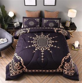 img 3 attached to 😌 Aesthetic Black Microfiber Comforter Set with Simple Line Paisley Stripes Pattern, Hotel Style Lightweight Ultra Soft Bedding Set