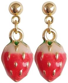 img 1 attached to 🍓 Charming Red Strawberry Drop and Dangle Earrings - Cute Sweet Fruit Stud Earrings with Strawberry Pendant and Tassel Accents - Asymmetric Earrings for Girls and Women