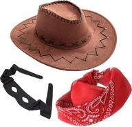 maticr kids cowboy hats with black half mask and bandana set: felt cattleman crease party hats for dress up and birthday outfits logo