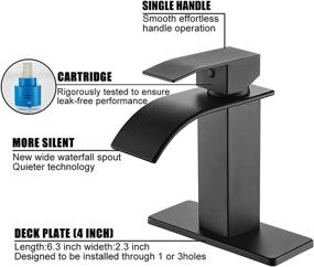 img 2 attached to Ryuwanku Matte Black Waterfall Bathroom Faucet: Modern Design with Single Handle, Ideal for 1 or 3 Holes, includes Deck Plate and Hose