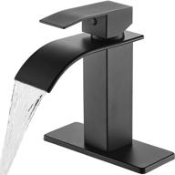 ryuwanku matte black waterfall bathroom faucet: modern design with single handle, ideal for 1 or 3 holes, includes deck plate and hose logo