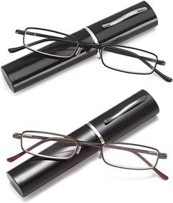 img 3 attached to 👓 DOUBLETAKE Slim Pocket Reading Glasses - Set of 2 Pairs with Pen Clip Case