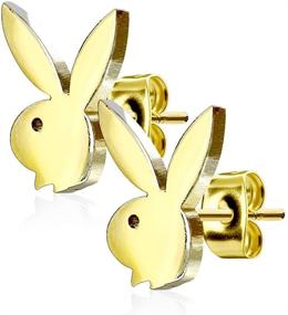 img 2 attached to 🐰 Playboy Bunny Earring Studs for Women - Pierce2GO 20G Surgical Steel, 0.8MM Plated, Playboy License (Gold)