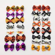 🐶 hixixi 24pcs/12pairs rhinestone skull pet dog hair bows halloween designs puppy grooming hair accessories with rubber bands logo