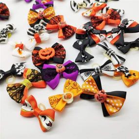 img 3 attached to 🐶 Hixixi 24pcs/12pairs Rhinestone Skull Pet Dog Hair Bows Halloween Designs Puppy Grooming Hair Accessories with Rubber Bands
