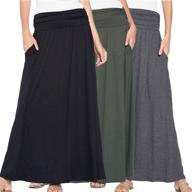 👗 isaac liev women's maxi skirt – pack of 3 high waisted ruched fold over elastic waistband flowy long length skirts. made in usa logo