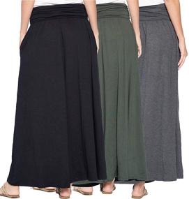 img 1 attached to 👗 Isaac Liev Women's Maxi Skirt – Pack of 3 High Waisted Ruched Fold Over Elastic Waistband Flowy Long Length Skirts. Made in USA