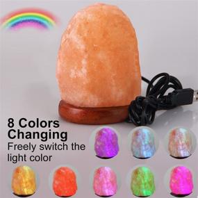 img 3 attached to Pursalt Himalayan 8 Colors Changing Salt Lamp Night Light with Natural Crystal Pink Salt Rock for Air Purifying, Home Décor, and Gifts - USB Mini Small Salt Lamp, LED Bulb, Hand Carved Taly Wood Base